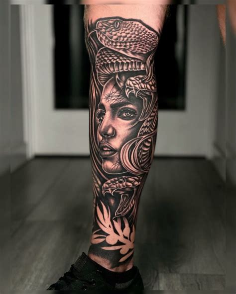 Realistic leg sleeve tattoo design