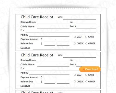 Receipt Form for Daycare