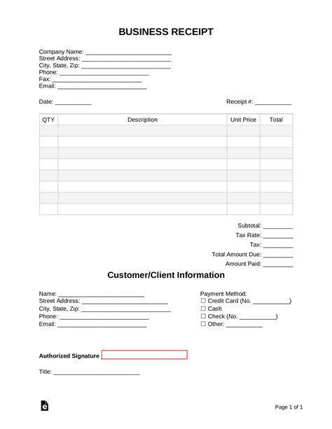 Receipt Template for Business Use