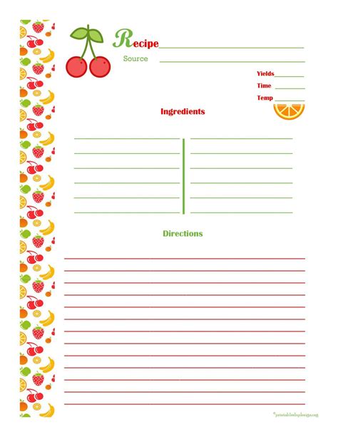 Recipe Templates in Microsoft Word