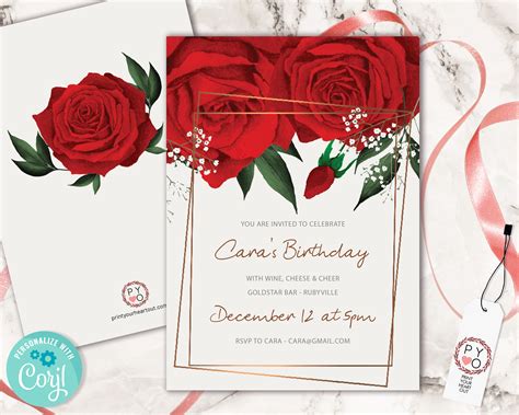 Red Rose Birthday Invitation