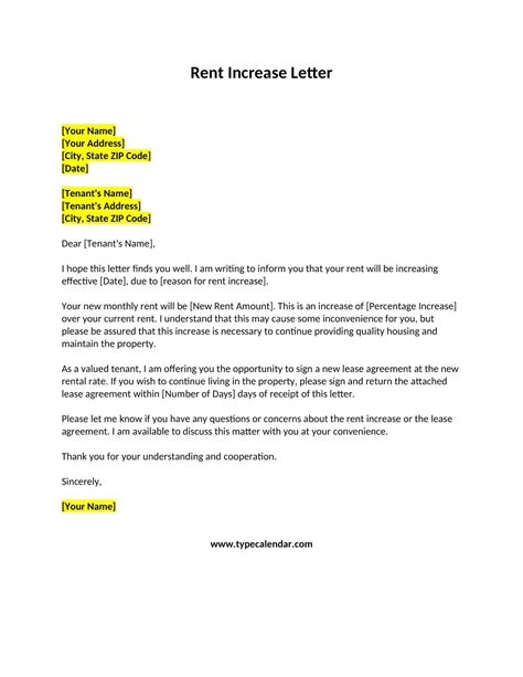 Rent Increase Letter Template