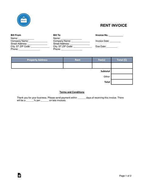 Rent Invoice Template Tax Purposes