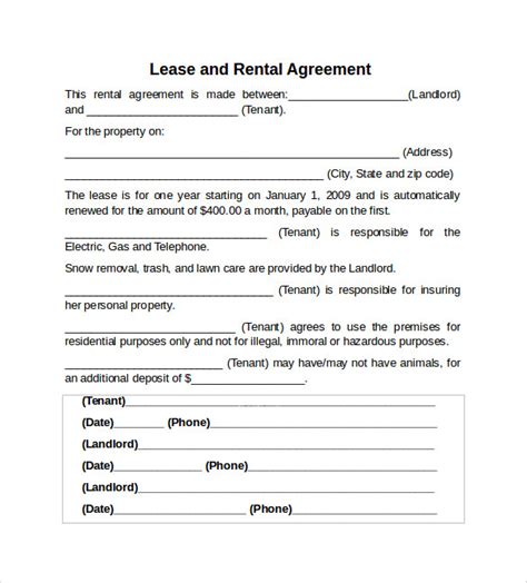 Rental Template Example 2