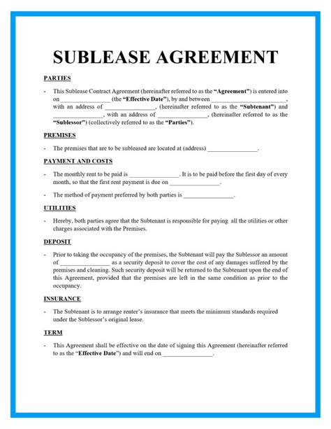 Residential sublease templates