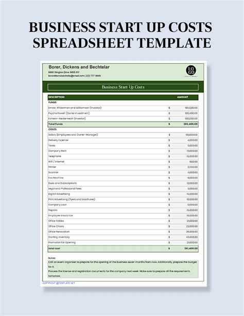 Restaurant Startup Costs Template Excel