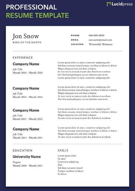 Resume formatting example