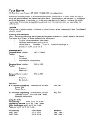 Resume Templates for Word 2003