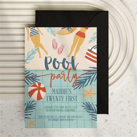 Retro Pool Party Invitation