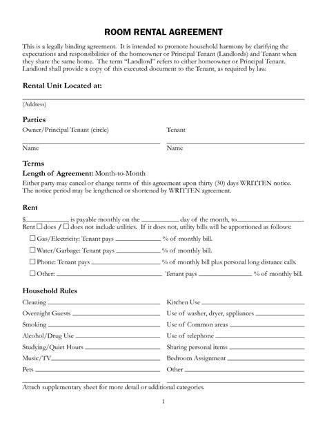 Room Rental Lease Template