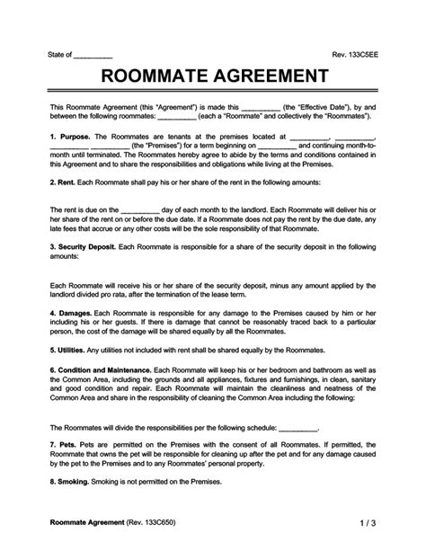 Roommate Agreement Legal