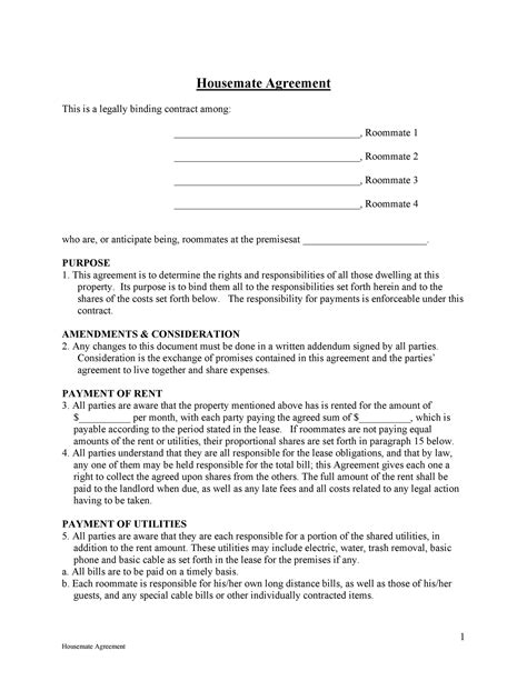 Roommate Agreement Template 9