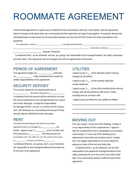 Roommate Agreement Template Doc