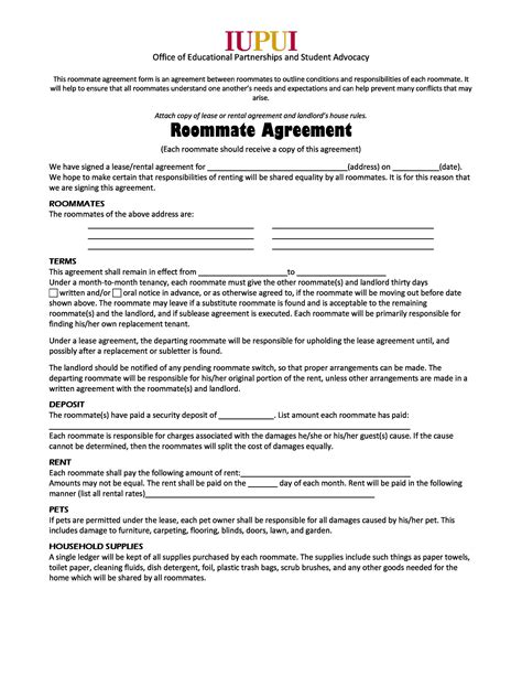 Roommate Agreement Template Form