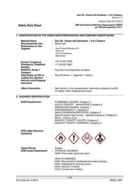 Safety Data Sheet Cover Page Example