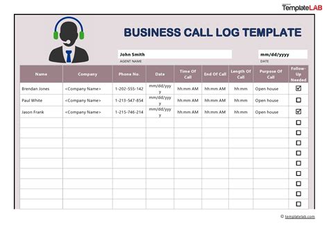 Sales Call Log Template for Small Business