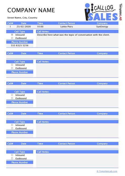 Sales Call Log Template