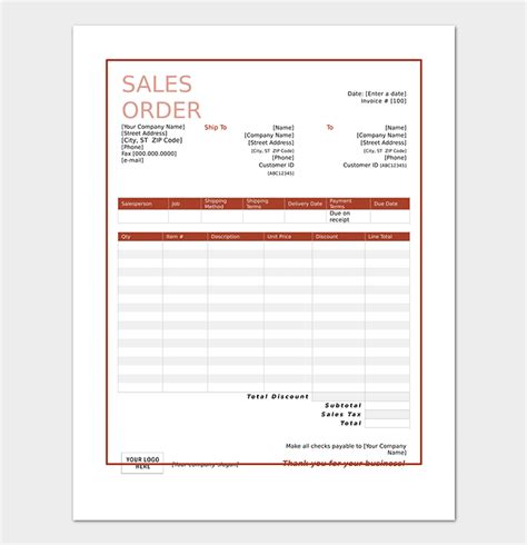 Sales Order Template Example