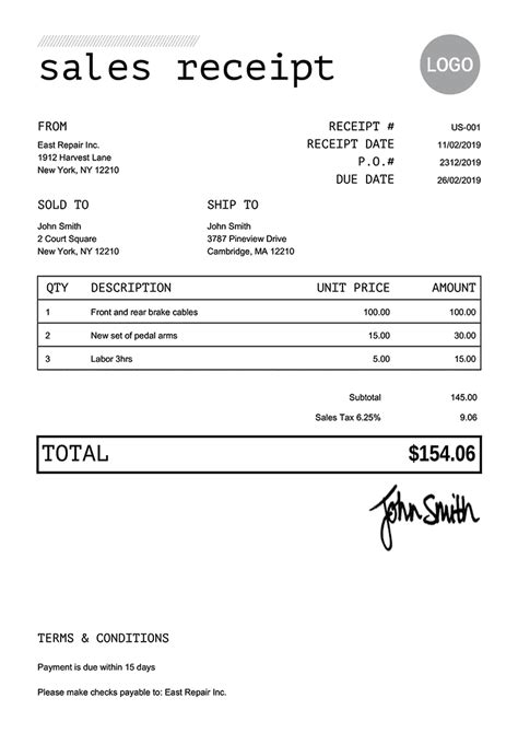 sales receipt template image