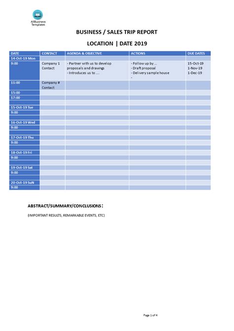 Sales Trip Report Template