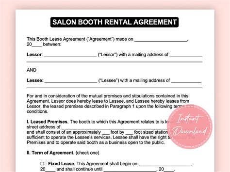 Example of a Salon Booth Rental Agreement