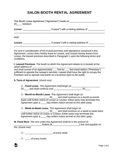 Sample Salon Booth Rental Agreement