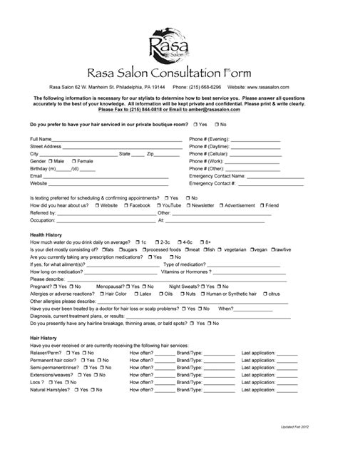 Salon Consultation Form Template