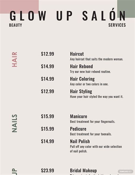 Salon Menu Template 4