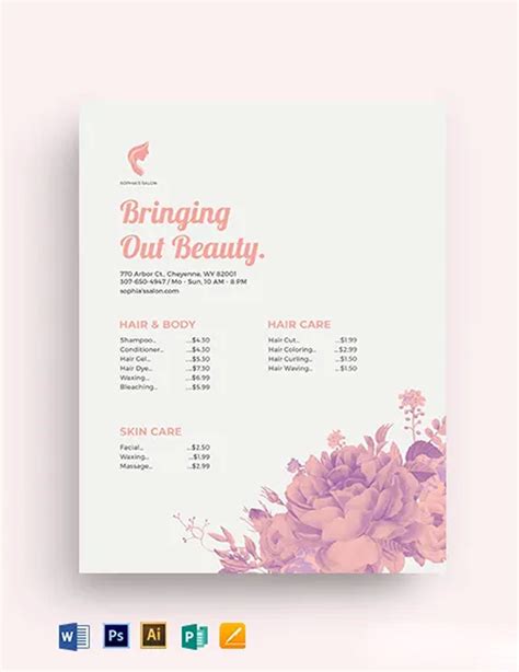 Salon Price List Template Illustrator