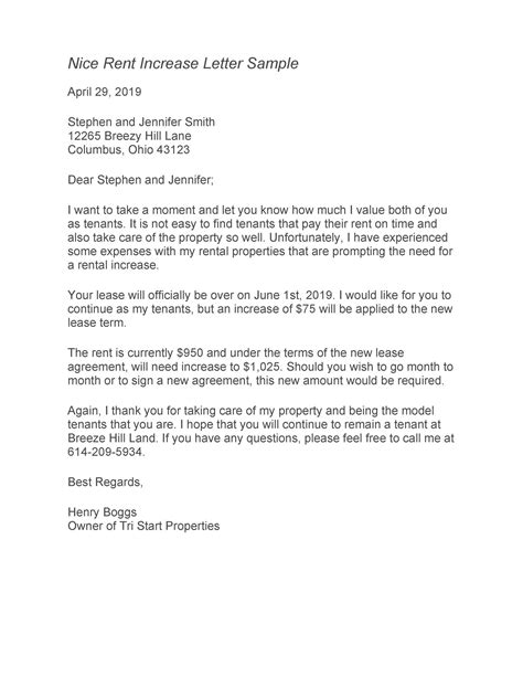 Sample Rent Increase Letter