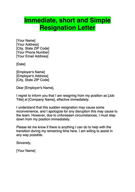 Sample Resignation Letter for Job