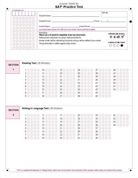 SAT Answer Sheet Format