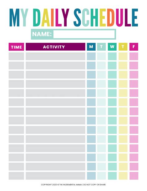 Schedule Template for Kids