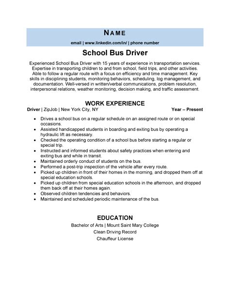 School Bus Driver Resume