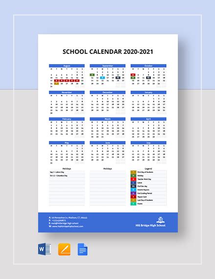 School calendar template