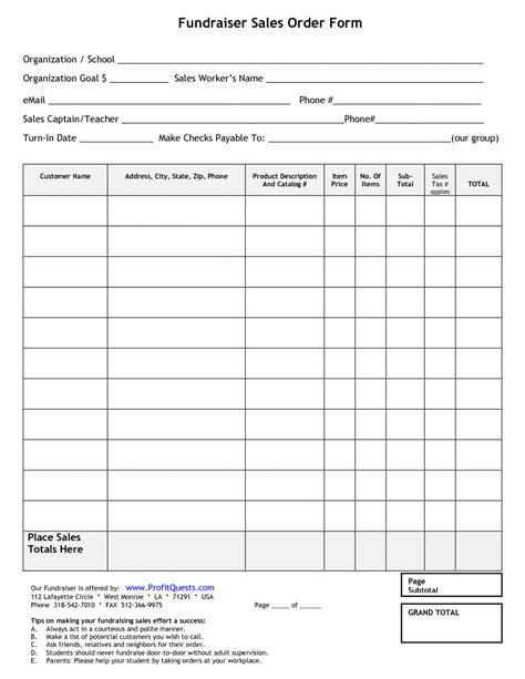 School Fundraiser Order Form Template