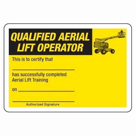 Scissor Lift Certification Card Template Example