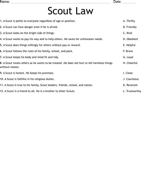 Scout Law Worksheet