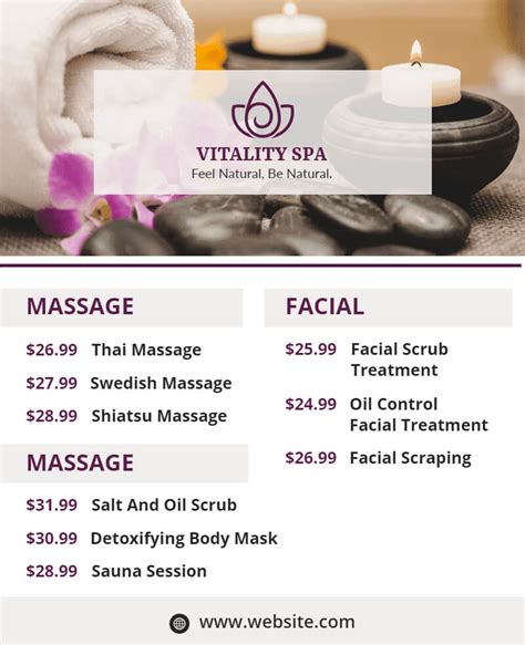 Seasonal Spa Menu Template