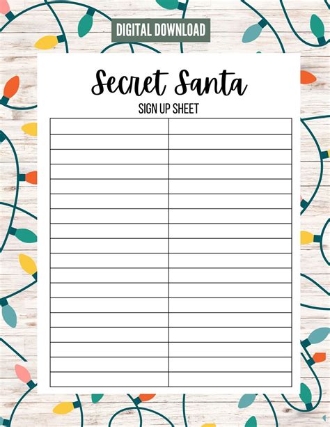 Secret Santa Sign Up Sheet for Large Groups