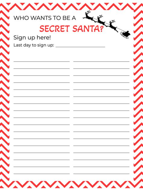 Secret Santa Sign Up Sheet Templates