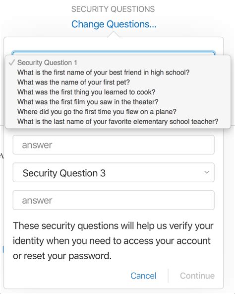 Security questions for password recovery