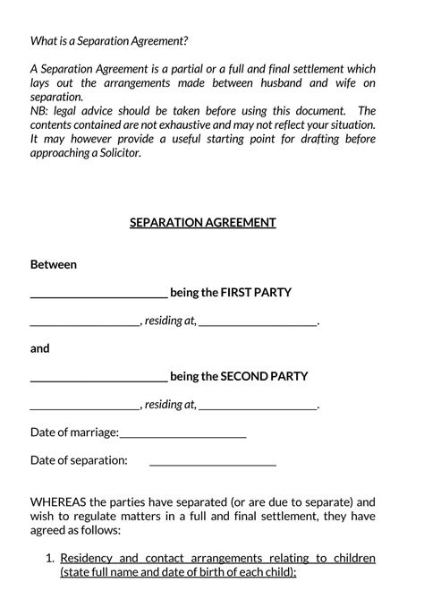 Separation Agreement Document