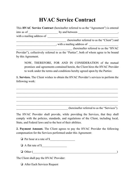 Service Agreement HVAC Contract Template