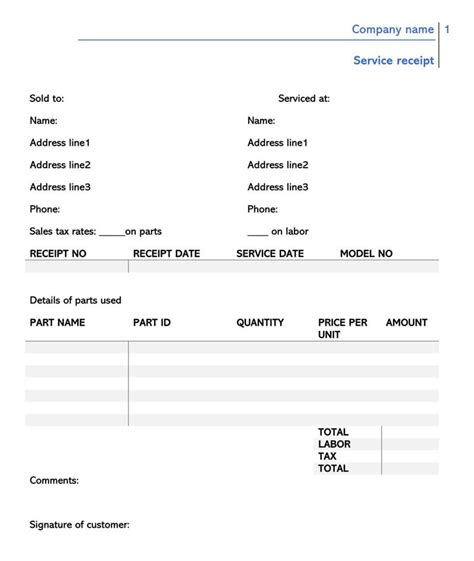 Service Receipt Template