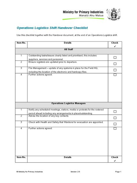 Description of Shift Handover Tips