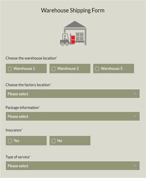 Shipping Form Template for Warehouse