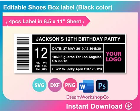 Shoe Box Label Template Design