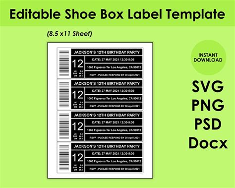 Shoe Box Label Template Excel