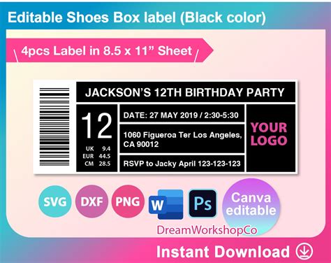 Shoe Box Label Template Word